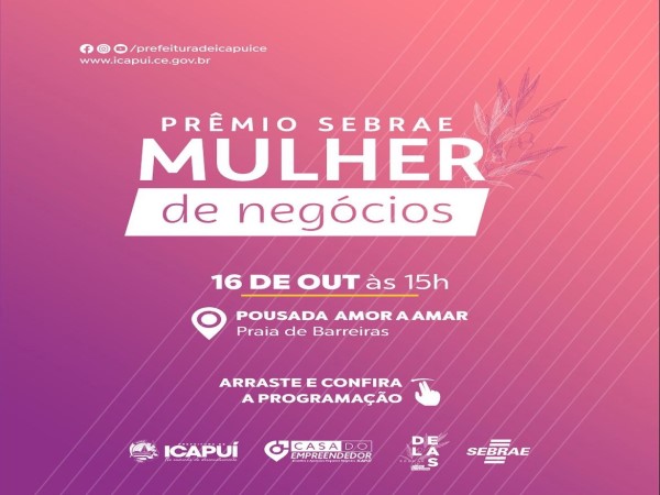 Icapuí sedia etapa estadual do Prêmio Sebrae Mulher de Negócios na quarta-feira (16)